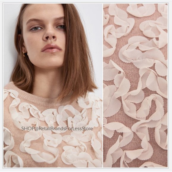 ZARA RIBBON ORGANZA CHIFFON DUSTY PINK KNIT CONTRASTING TRIM SWEATER $69.90 - Picture 3 of 14